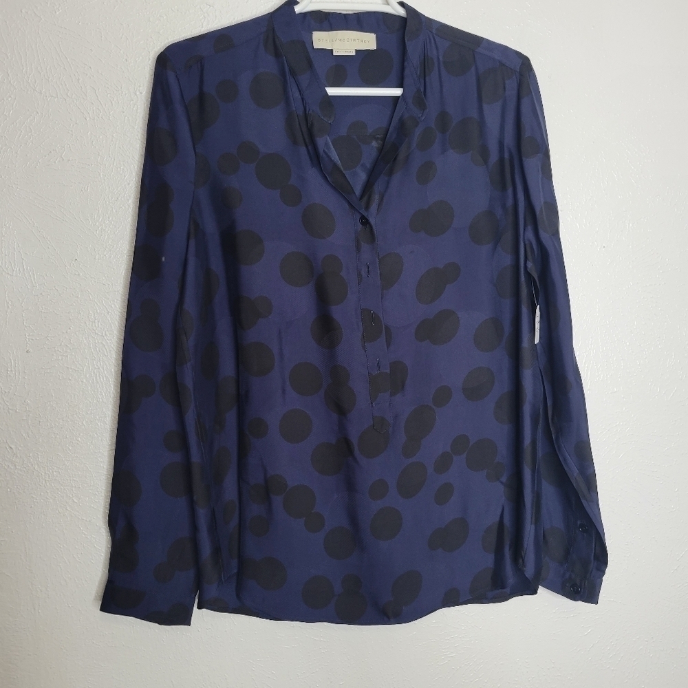 Stella McCartney Silk Blend Navy Polka Dot Blouse Tunic Women's Euro 40 …